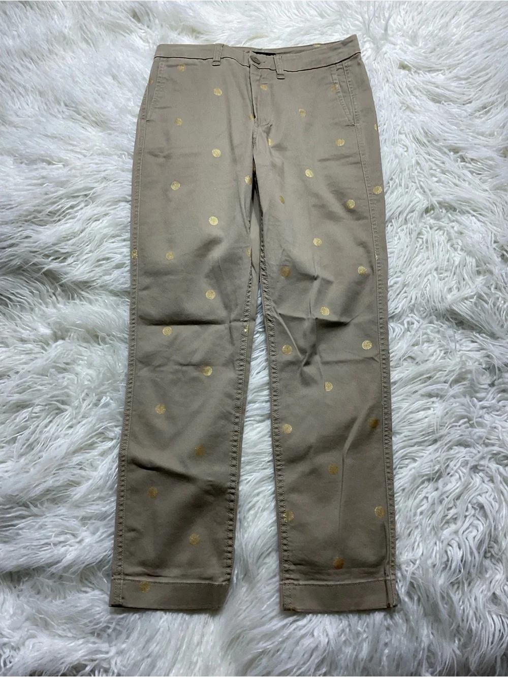 J Crew High Rise Slim Fit Gold Polka Dot Chino Khakis Pants